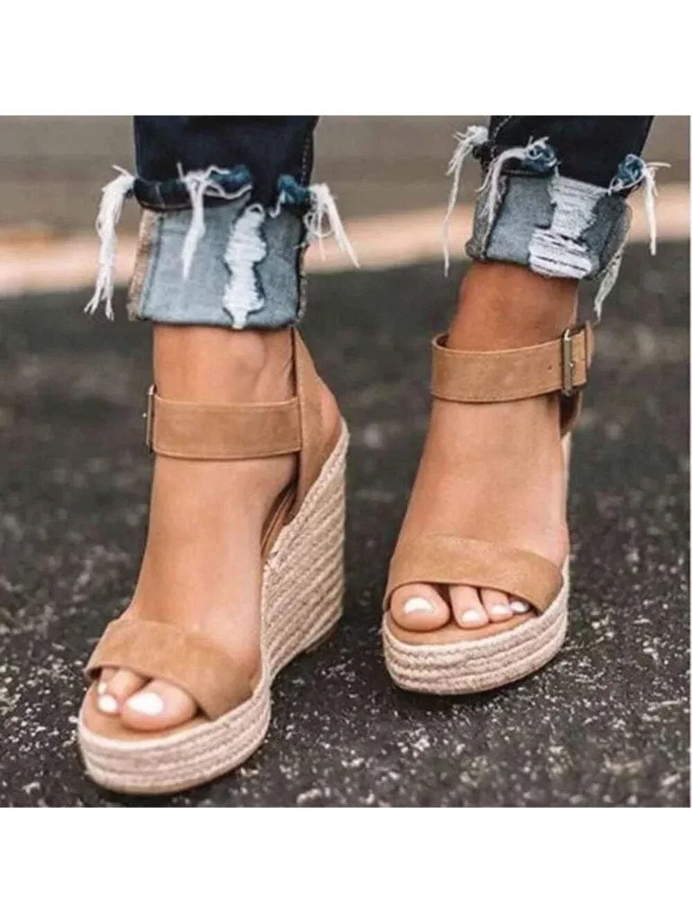 Stylish Women's Wedge Platform Sandals with Ankle Strap & Open Toe Design